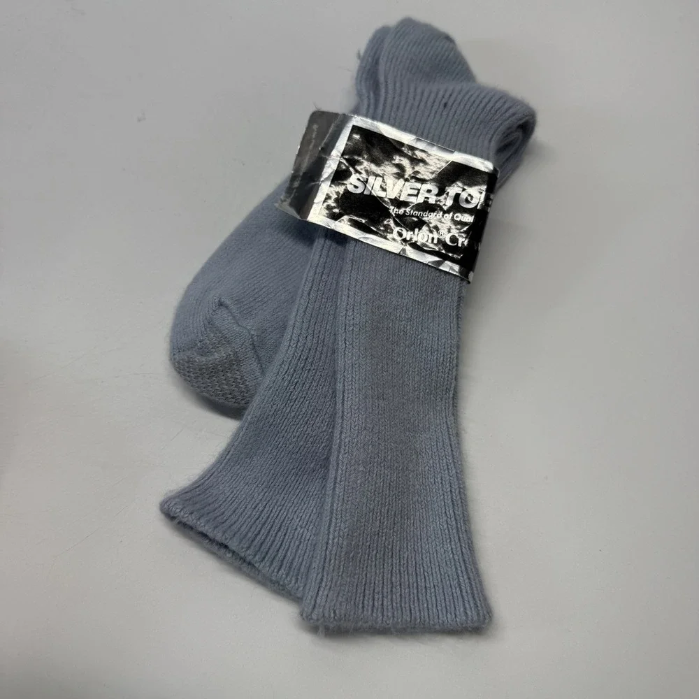 Vintage Silver Toe Orlon Crew Socks Mens 10-13 Dusk Blue USA Made 80s